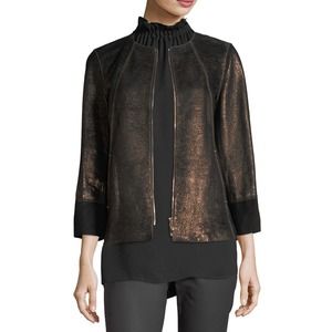 Lafayette 148 Garrison Metallic Leather Jacket Size Medium